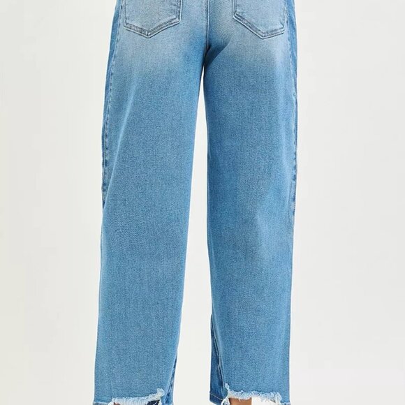 RISEN Full Size Slouchy Cropped Barrel Jeans with Contrast Wash Plus Size - Picture 5 of 7